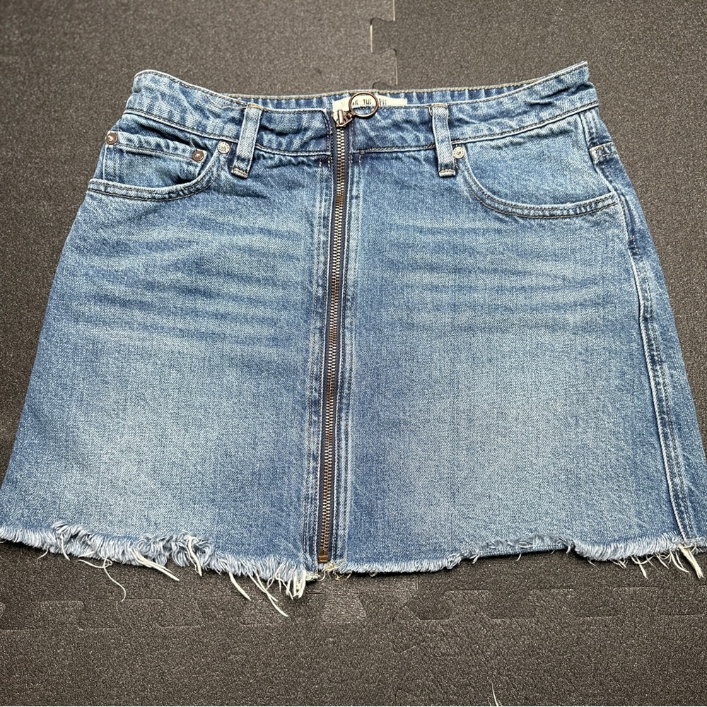 Free People Denim Mini Skirt with Frayed Hem